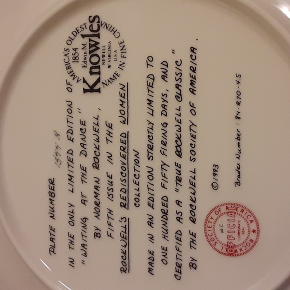 Knowles..Norman Rockwell's  "Waiting at the Dance" Ltd Ed Plate 1544K Certified - Picture 11 of 11